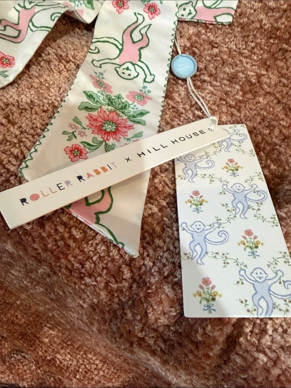 Hill House Roller Rabbit Floral Bow NEW Monkey Roses